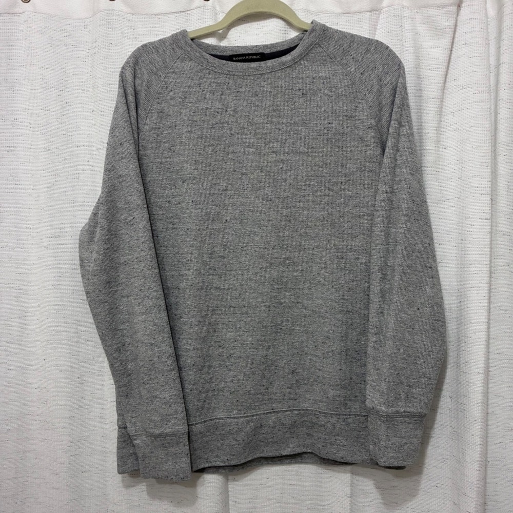 Banana Republic Mens Grey Heather Waffle Knit Raglan Crewneck Sweatshirt Large